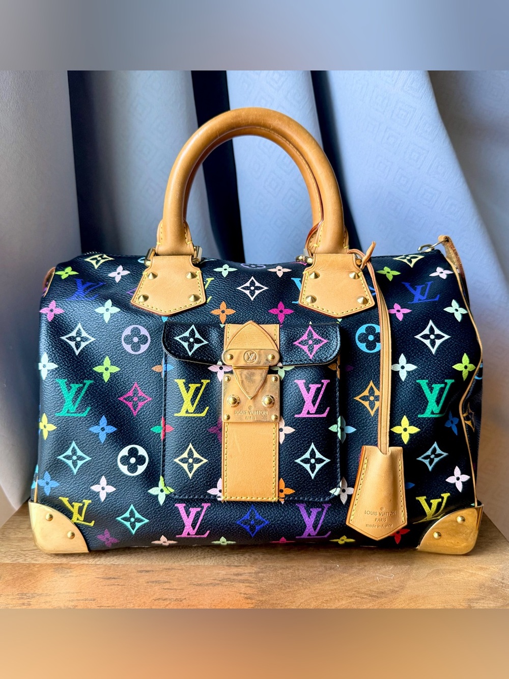 Louis Vuitton Murakami Multicolor Monogram Speedy 30 Black Bag Purse Y2K Rainbow